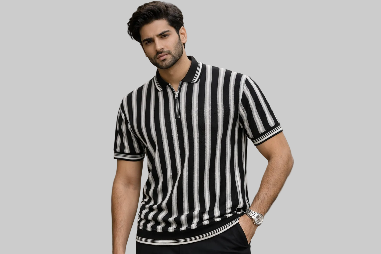 Black Striped Old Money Polo